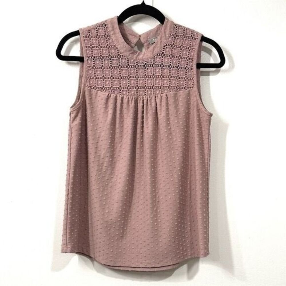 Daniel Rainn Womens Sleeveless Top Size M Pink Crochet Casual French Dot Boho